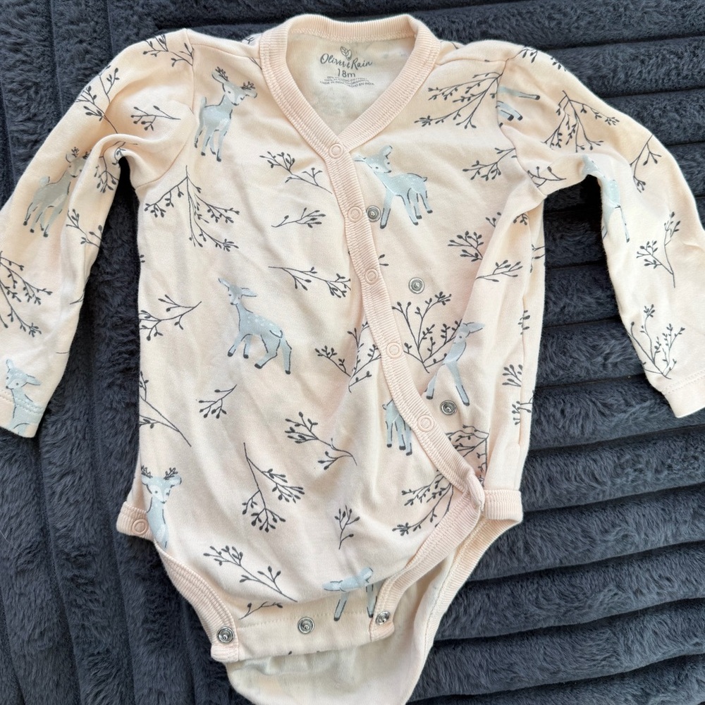 Oliver & Rain Pinkish-Cream Deer Kimono Bodysuit